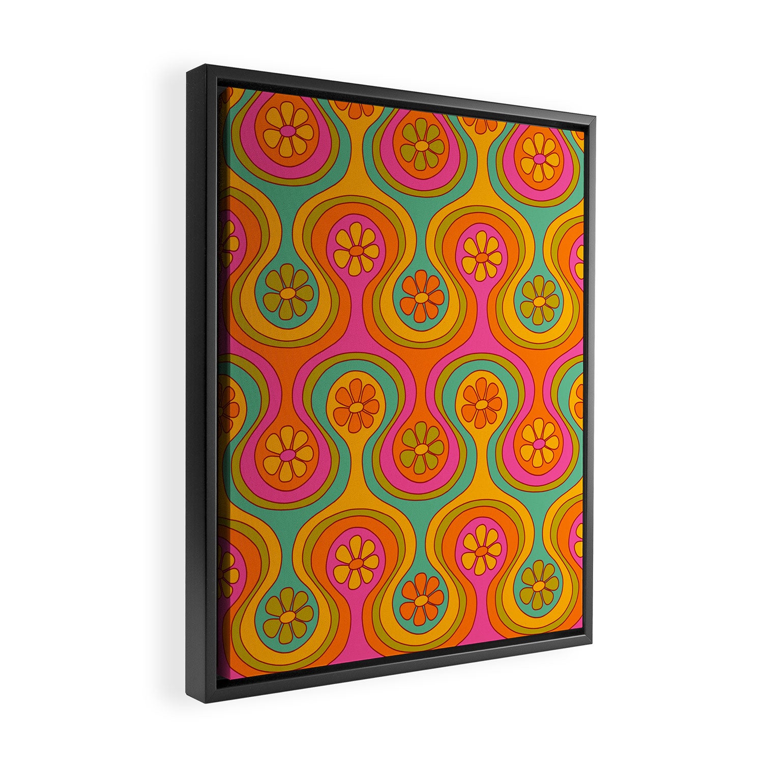 Groovy 60s Midcentury Modern Flower Pattern Framed Canvas Print Gallery Image 2