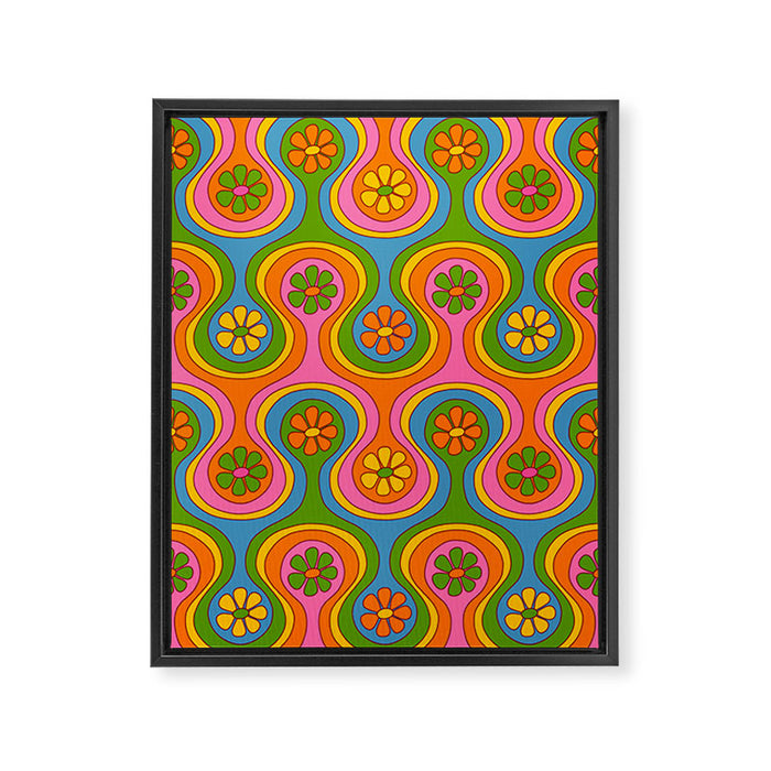 Groovy 60s Midcentury Modern Flower Pattern Framed Canvas Print Gallery Image 1