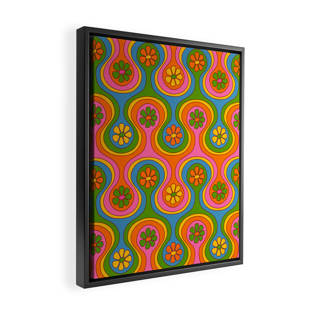 Groovy 60s Midcentury Modern Flower Pattern Framed Canvas Print Gallery Image 2