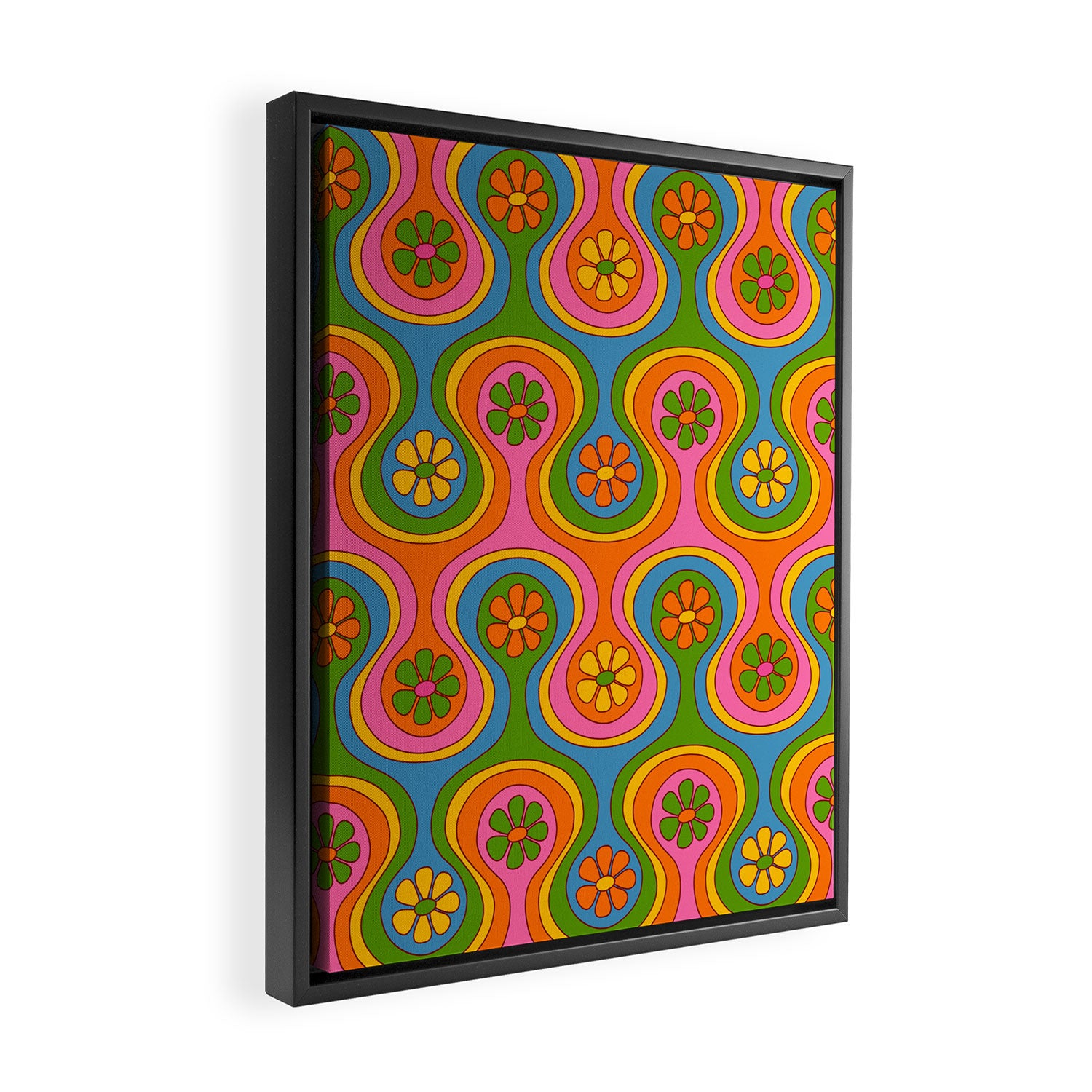 Groovy 60s Midcentury Modern Flower Pattern Framed Canvas Print Gallery Image 2