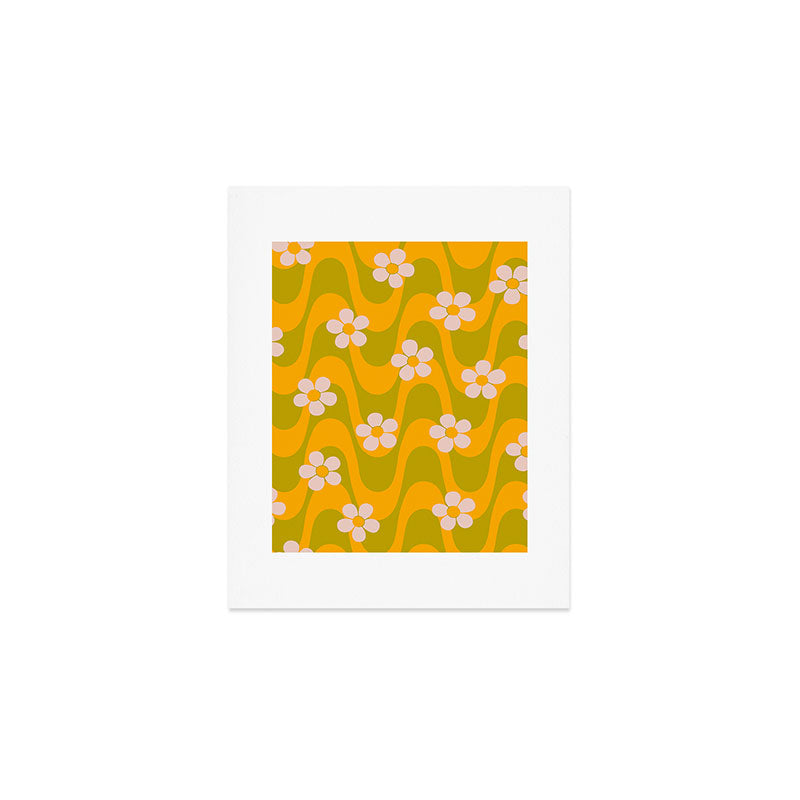 Groovy Yellow Green Flower Power Art Print Gallery Image 1