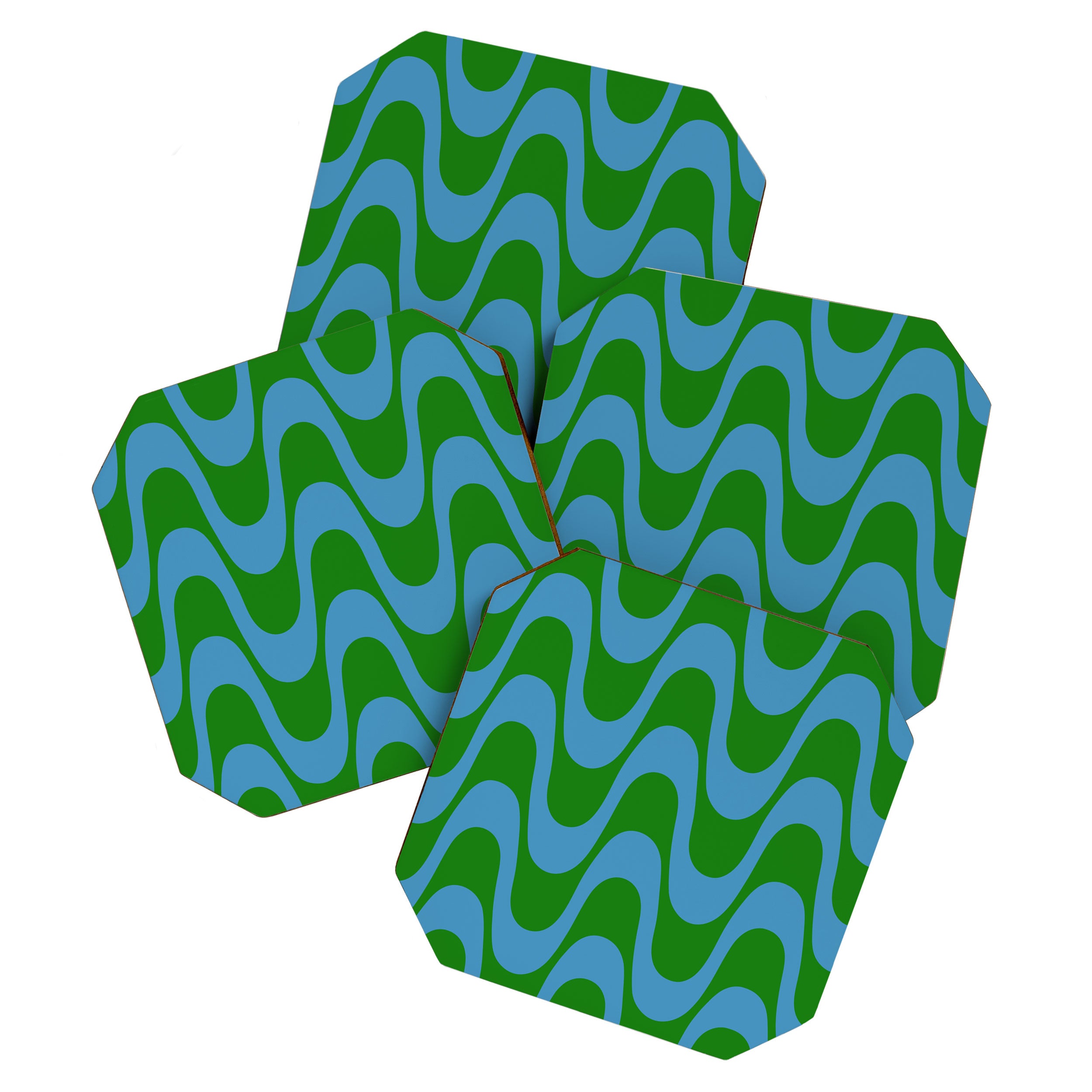 Retro Groovy Waves - Blue and Green Coaster Gallery Image 1