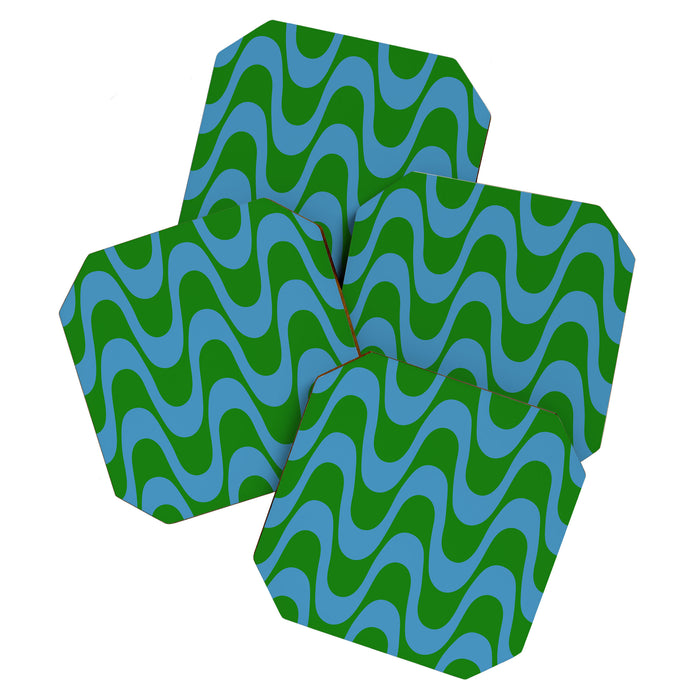 Retro Groovy Waves - Blue and Green Coaster Gallery Image 1