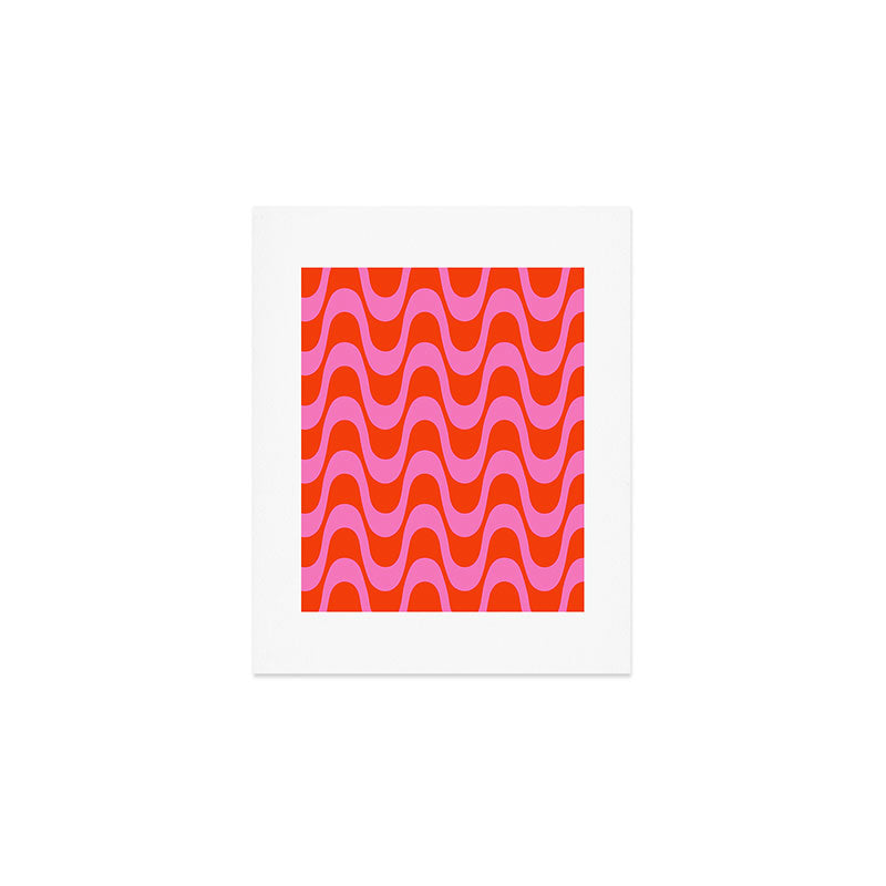 Retro Groovy Waves - Red and Pink Art Print Gallery Image 1