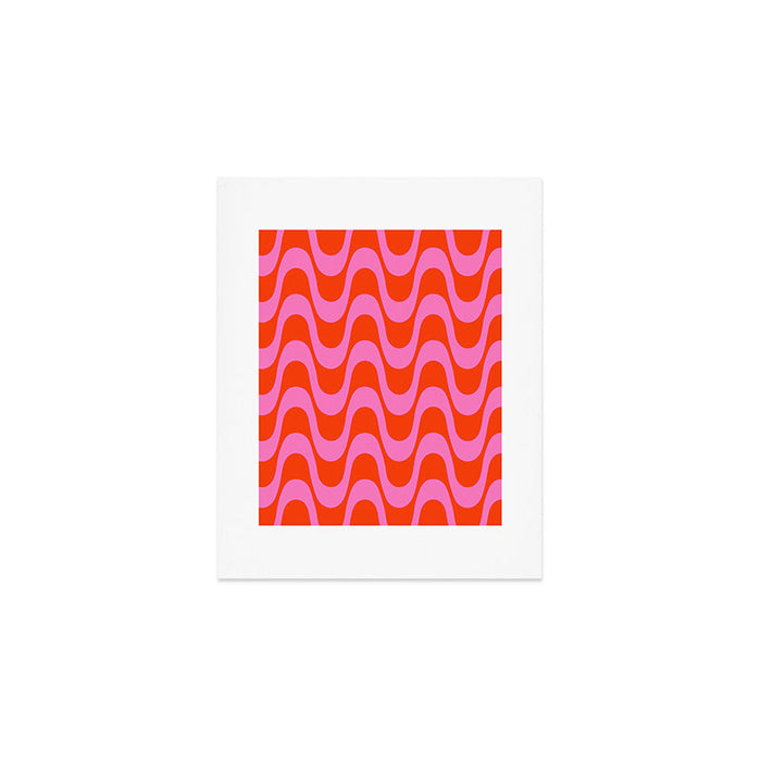 Retro Groovy Waves - Red and Pink Art Print Gallery Image 1