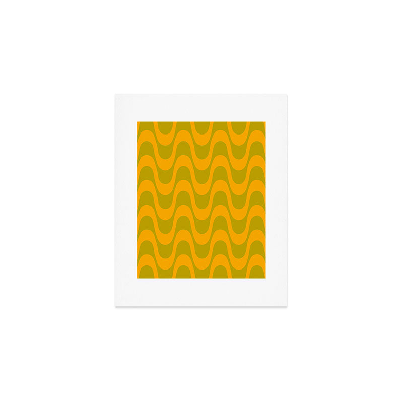 Retro Groovy Waves - Yellow and Green Art Print Gallery Image 1