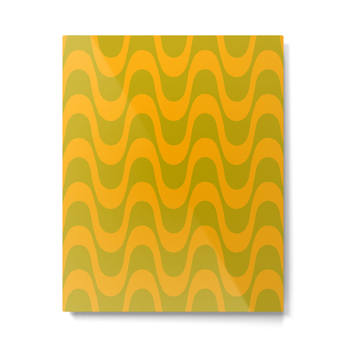Retro Groovy Waves - Yellow and Green Metal Print Gallery Image 1