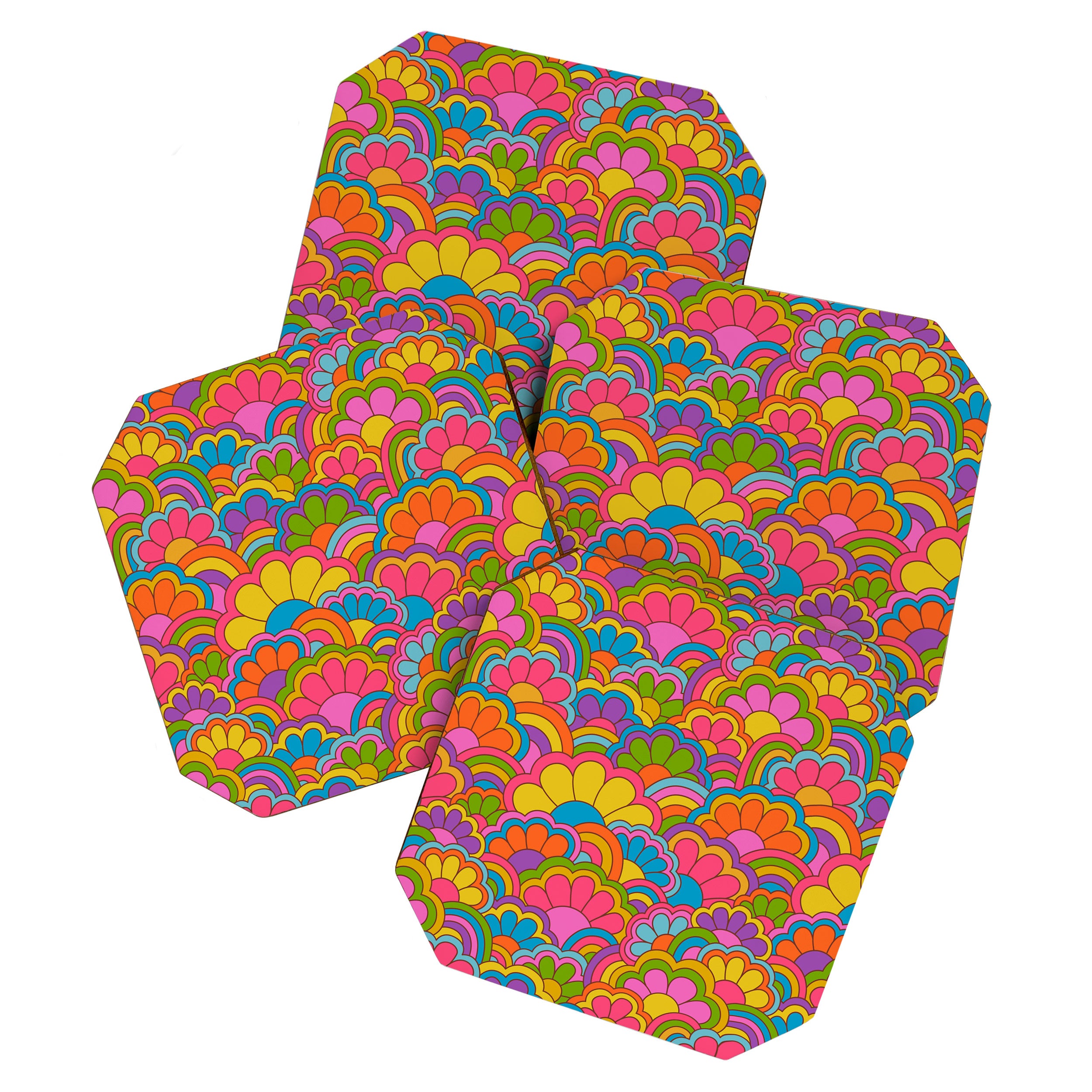 Retro Rainbow Flower Pattern Coaster Gallery Image 1