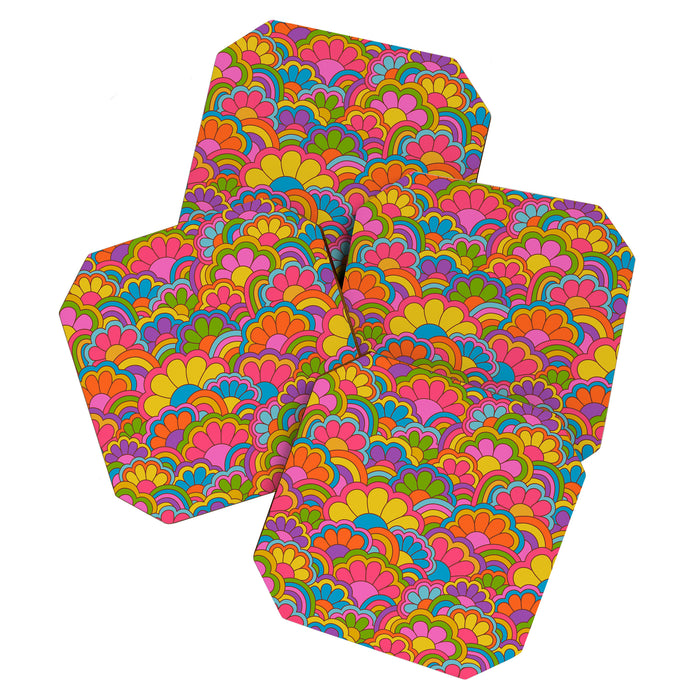 Retro Rainbow Flower Pattern Coaster Gallery Image 1