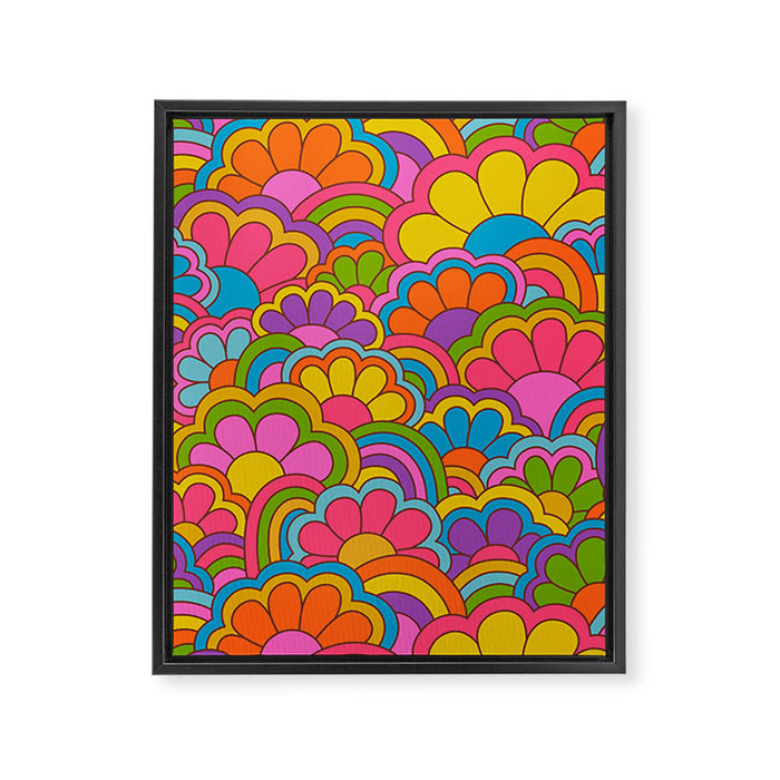 Retro Rainbow Flower Pattern Framed Canvas Print Gallery Image 1