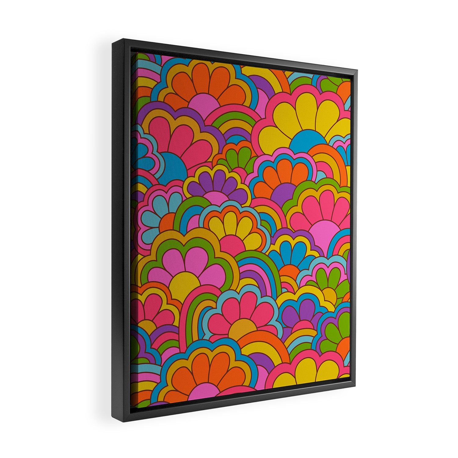 Retro Rainbow Flower Pattern Framed Canvas Print Gallery Image 2
