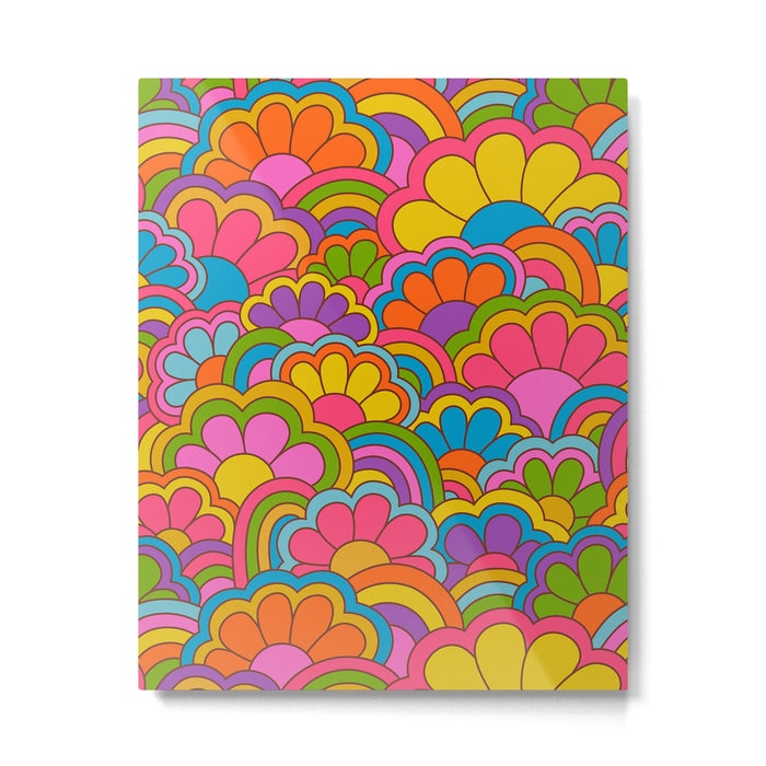 Retro Rainbow Flower Pattern Metal Print Gallery Image 1