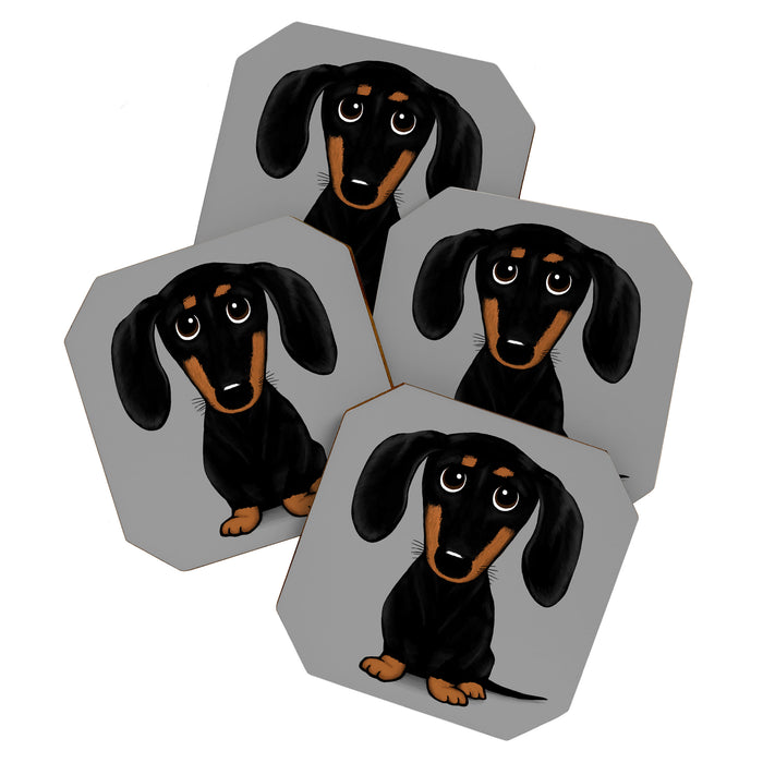 Black and Tan Dachshund | Cute Cartoon Wiener Dog Coaster Gallery Image 1