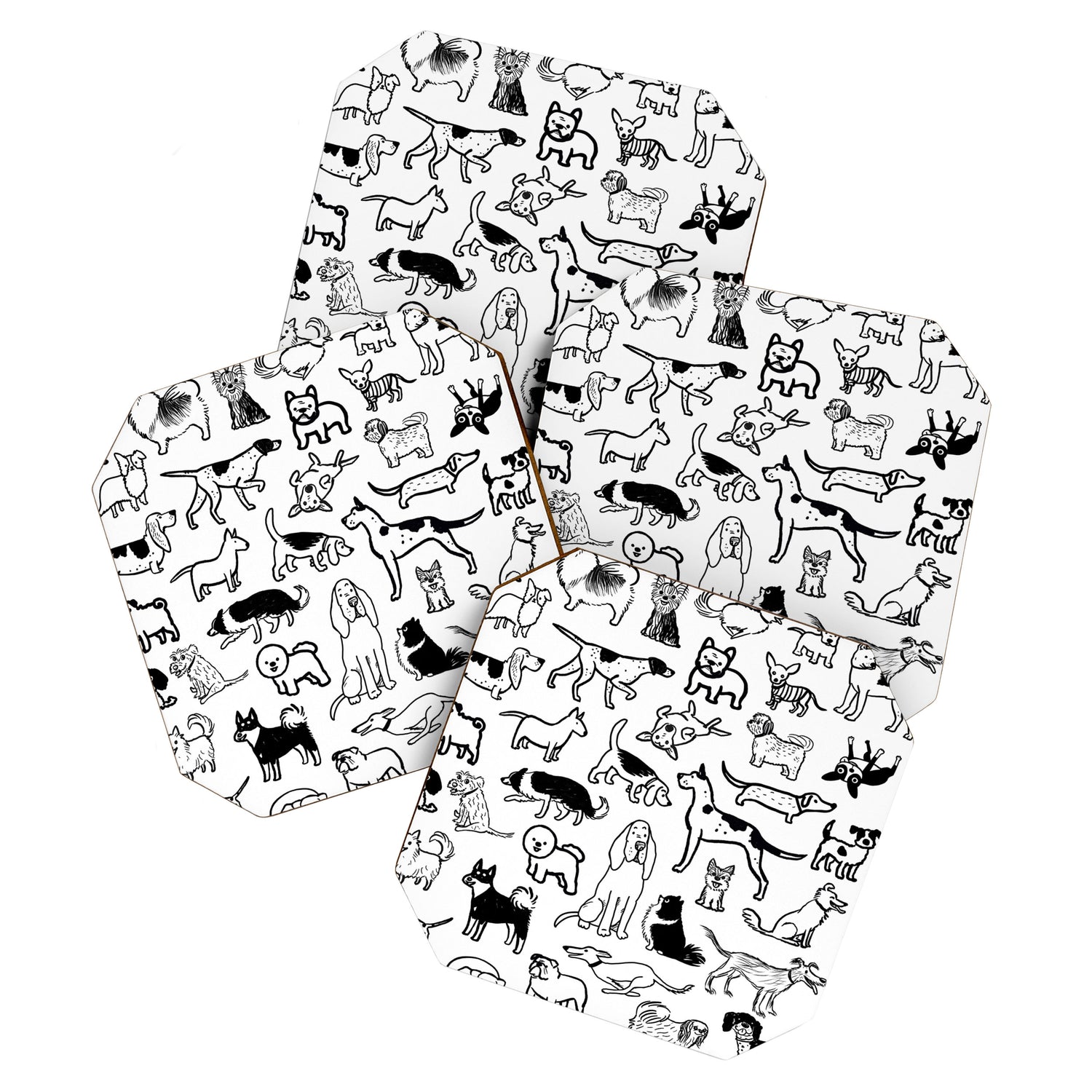 Black and White Dog Drawings | Cute Dog Breeds Pattern Coaster Gallery Image 1