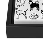 Black and White Dog Drawings | Cute Dog Breeds Pattern Framed Canvas Print Gallery Image 3