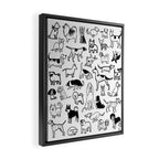 Black and White Dog Drawings | Cute Dog Breeds Pattern Framed Canvas Print Gallery Image 2