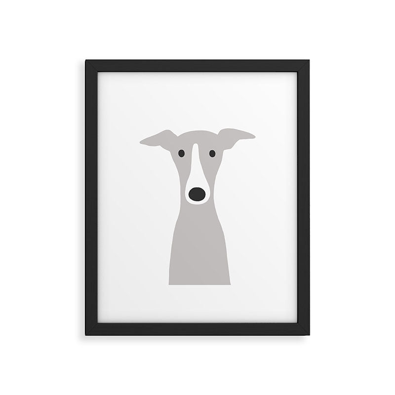 Cute Greyhound, Italian Greyhound or Whippet Cartoon Dog Framed Art Print Gallery Image 6