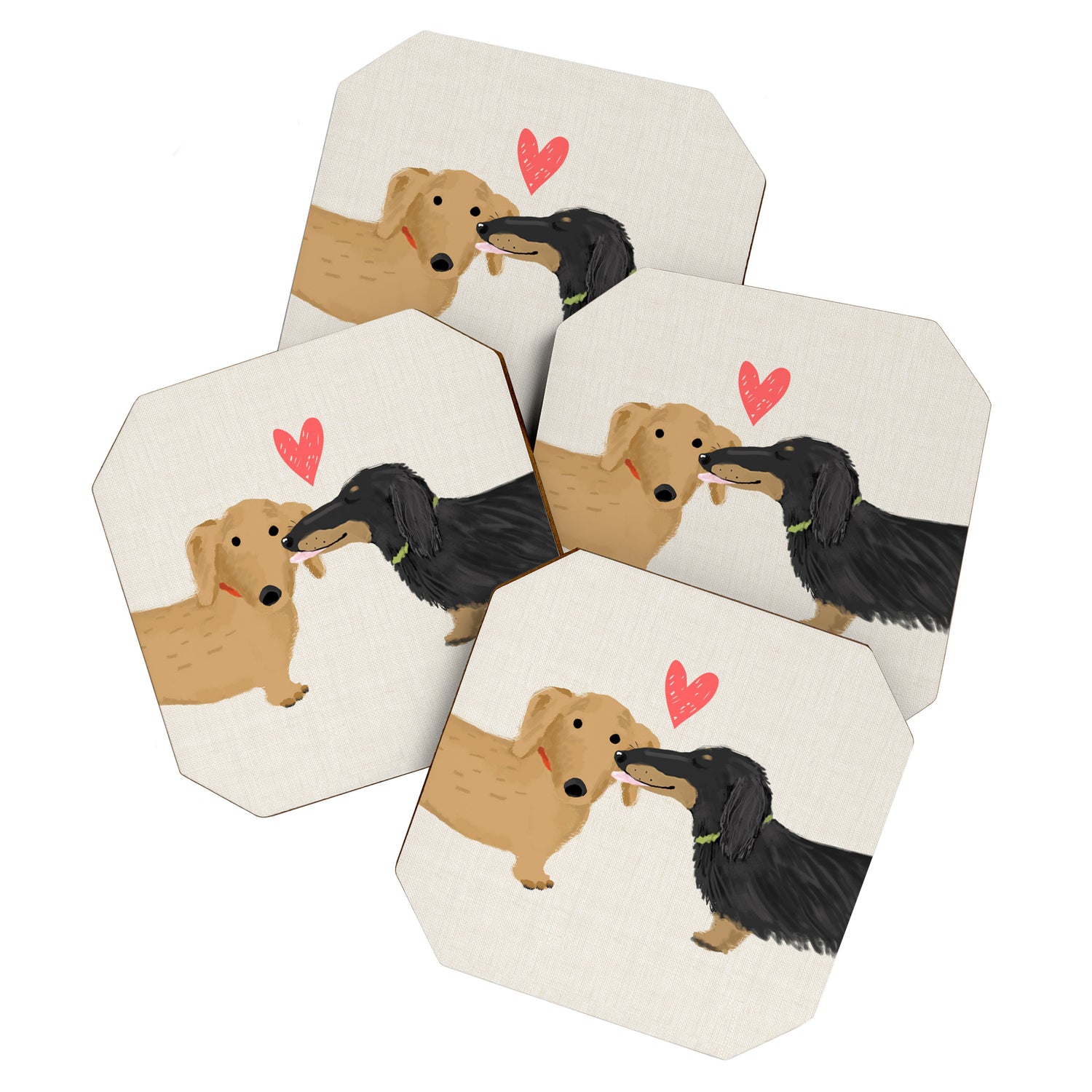 Cute Wiener Dogs with Heart | Dachshunds Love Coaster Gallery Image 1