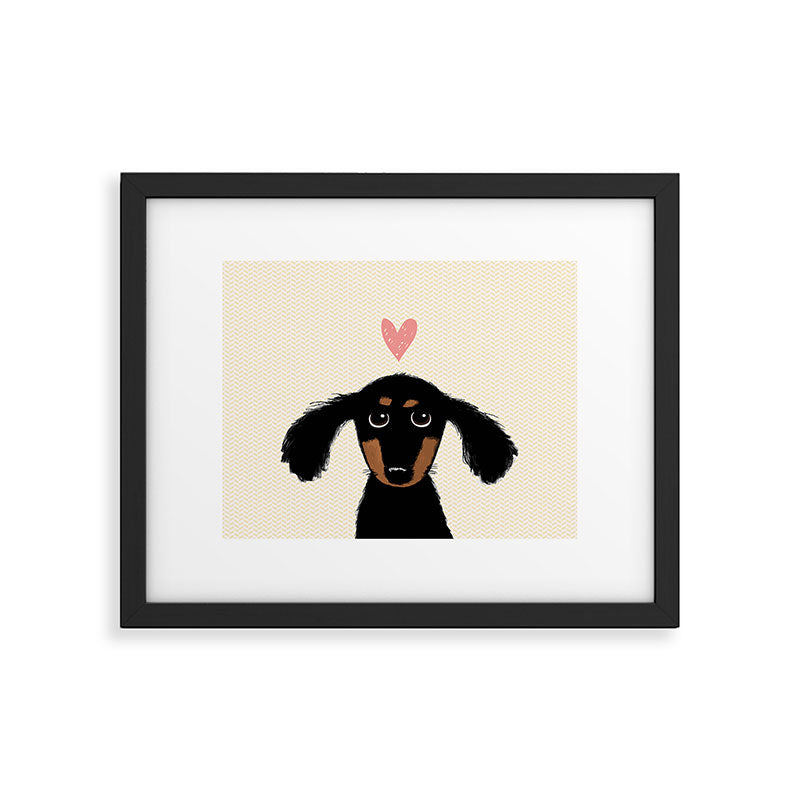 Dachshund Love | Cute Longhaired Black and Tan Wiener Dog Framed Art Print Gallery Image 6