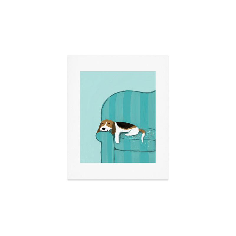 Happy Couch Beagle | Cute Sleeping Dog Art Print Gallery Image 1