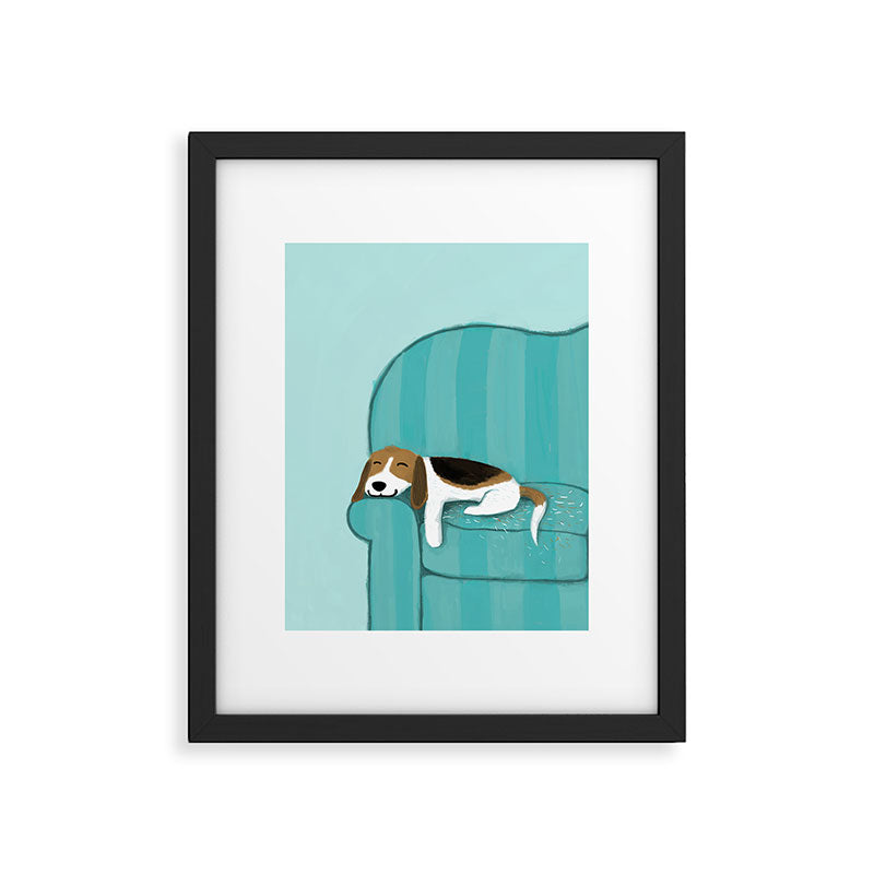 Happy Couch Beagle | Cute Sleeping Dog Framed Art Print Gallery Image 6