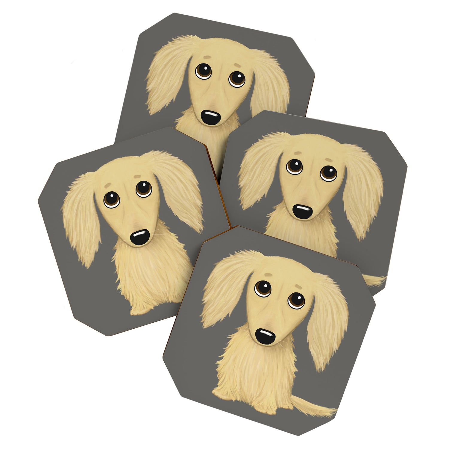 Longhaired Cream Dachshund Cartoon Dog Coaster Gallery Image 1