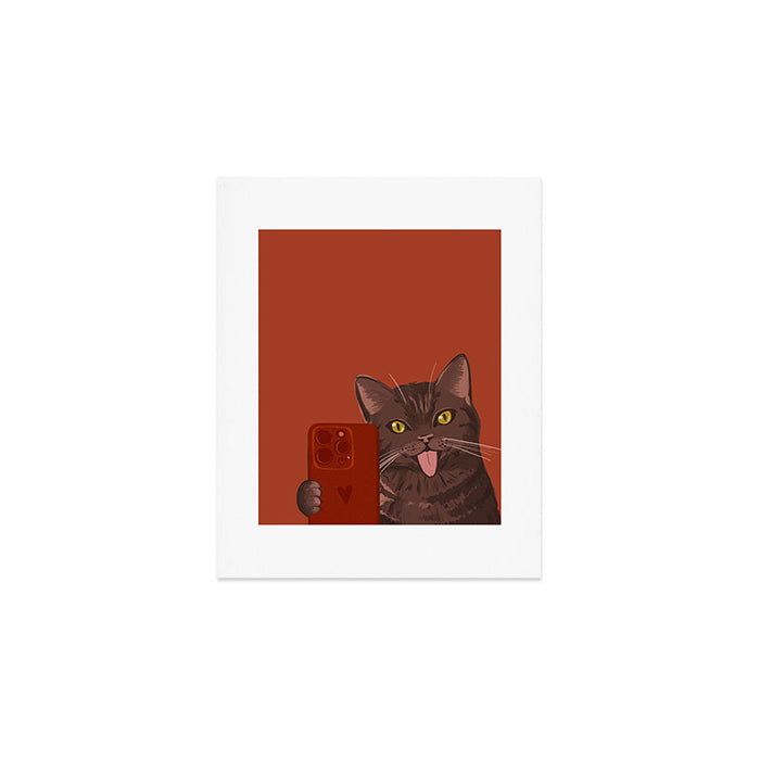 Cute Black Cat Selfie Autumn Halloween Art Art Print Gallery Image 1