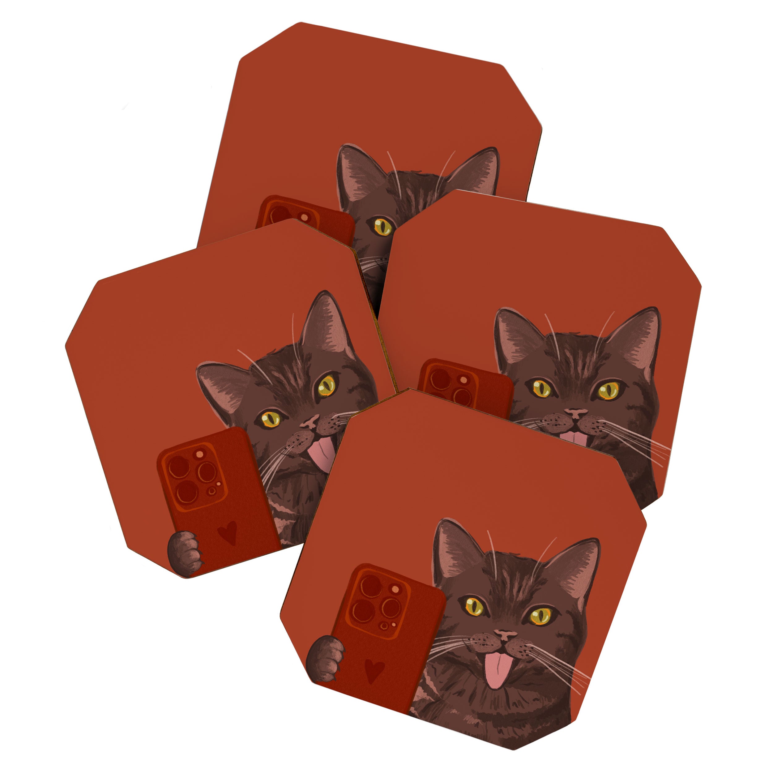 Cute Black Cat Selfie Autumn Halloween Art Coaster Gallery Image 1
