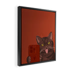 Cute Black Cat Selfie Autumn Halloween Art Framed Canvas Print Gallery Image 2