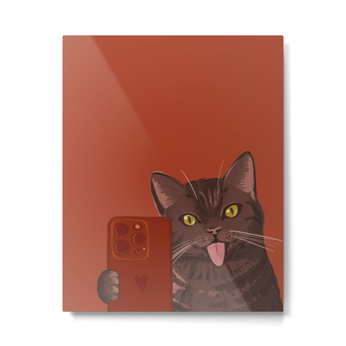 Cute Black Cat Selfie Autumn Halloween Art Metal Print Gallery Image 1