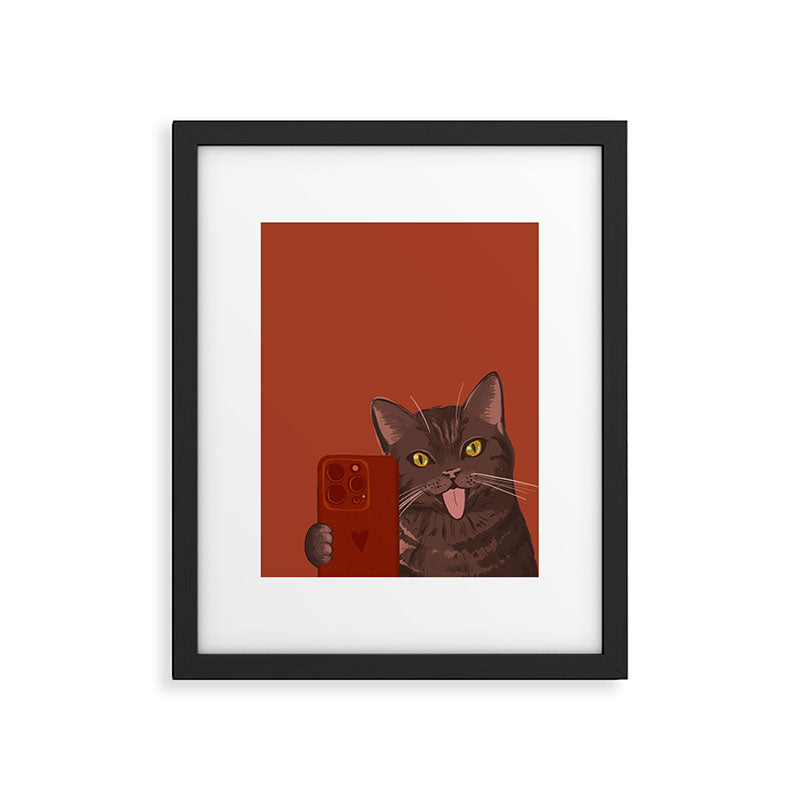 Cute Black Cat Selfie Autumn Halloween Art Framed Art Print Gallery Image 5