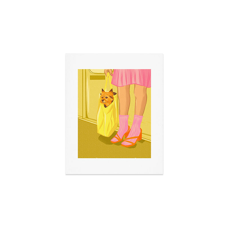 Pop Art Print of Girl with Dog in a Tote on the Subway Art Print Gallery Image 1