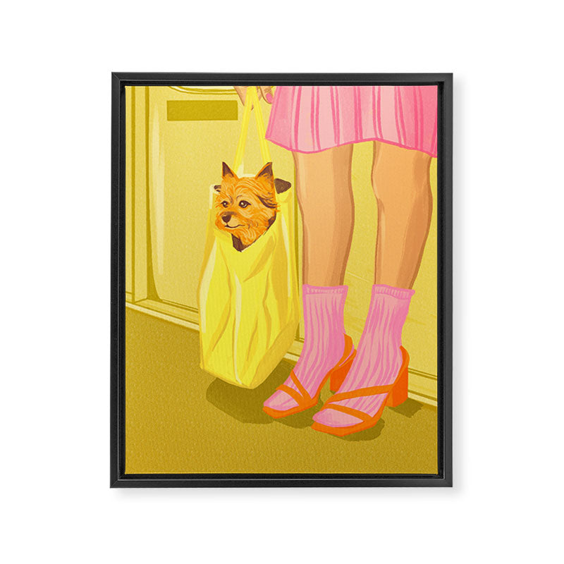 Pop Art Print of Girl with Dog in a Tote on the Subway Framed Canvas Print Gallery Image 6