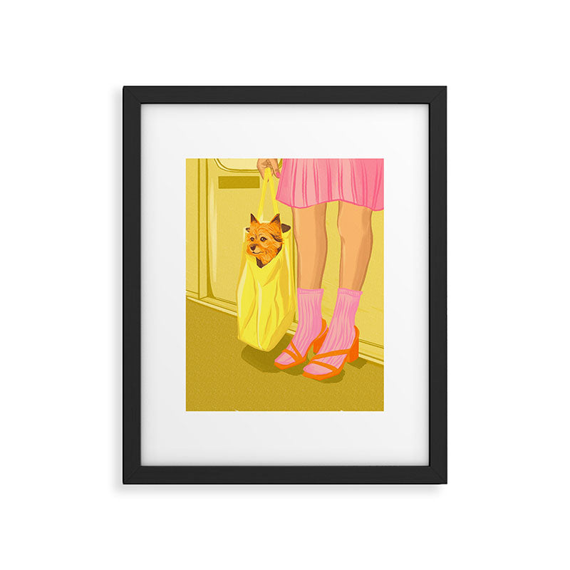 Pop Art Print of Girl with Dog in a Tote on the Subway Framed Art Print Gallery Image 5