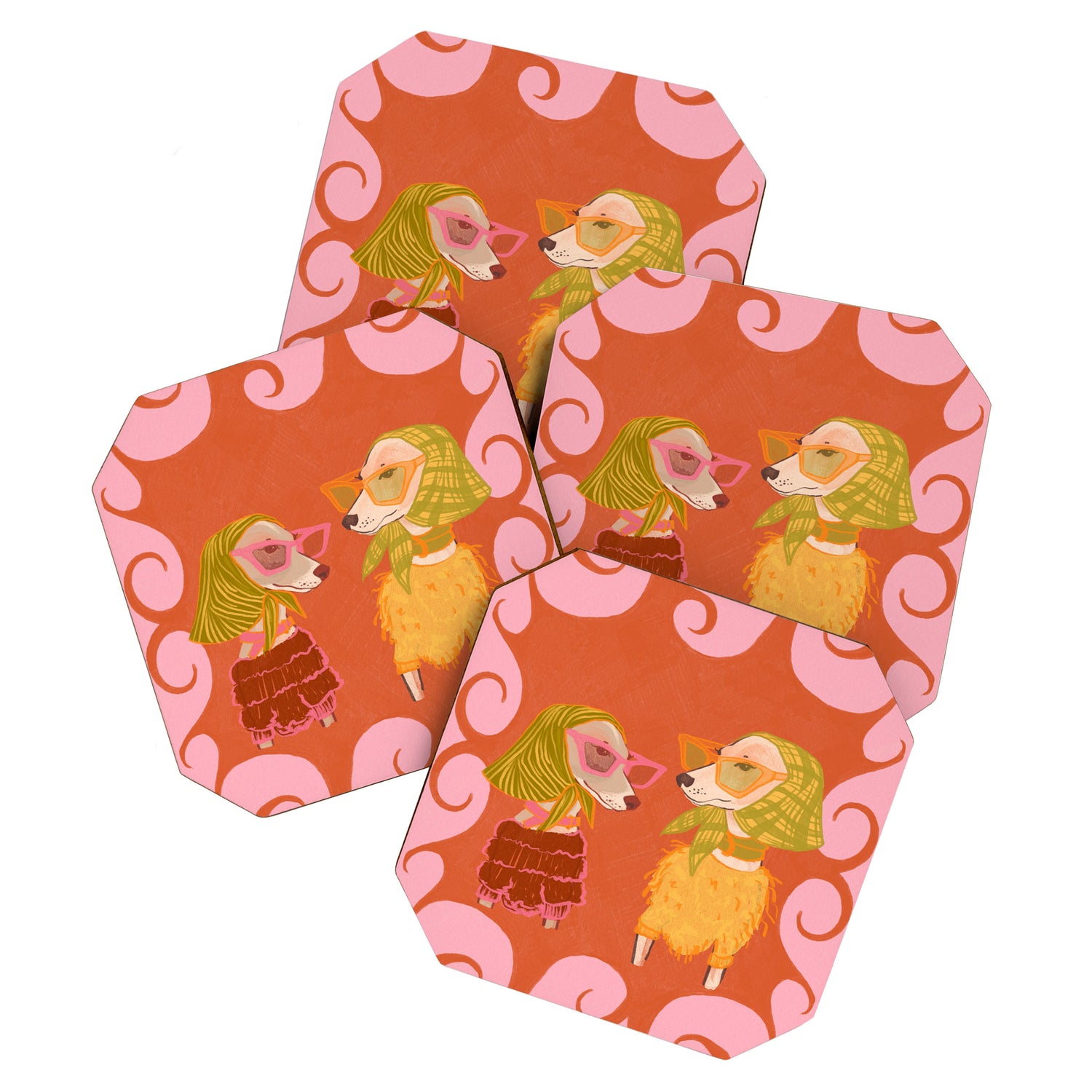 Retro Fashion Dogs with Sunglasses - Pink Coaster Gallery Image 1