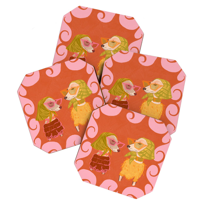 Retro Fashion Dogs with Sunglasses - Pink Coaster Gallery Image 1