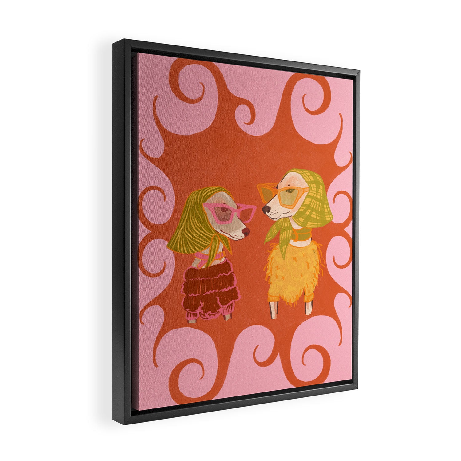 Retro Fashion Dogs with Sunglasses - Pink Framed Canvas Print Gallery Image 2