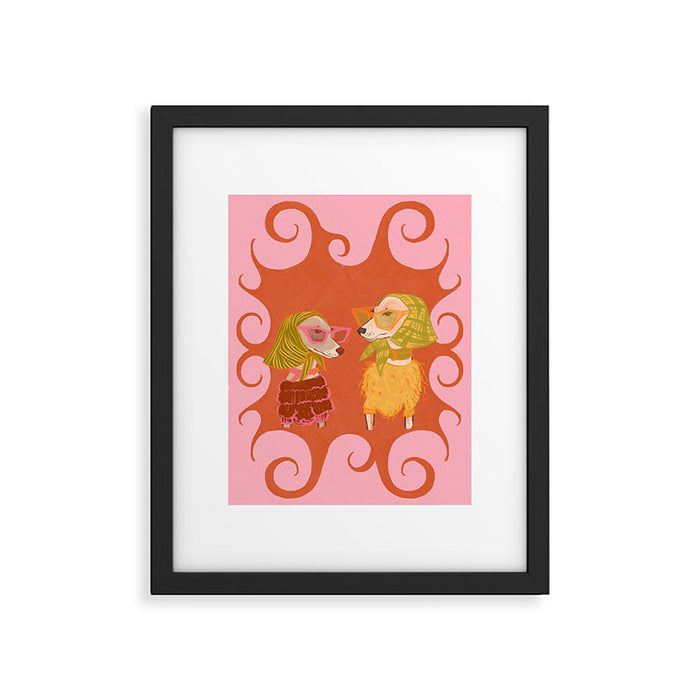 Retro Fashion Dogs with Sunglasses - Pink Framed Art Print Gallery Image 1