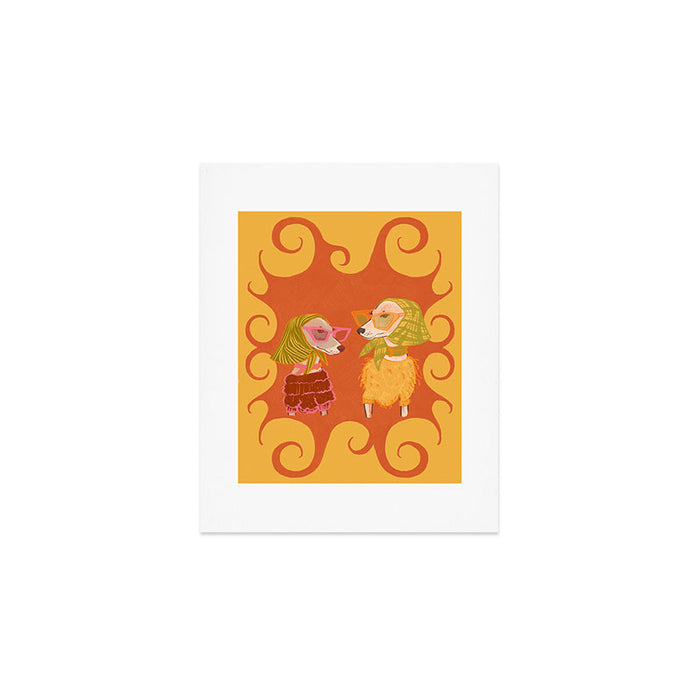 Retro Fashion Dogs with Sunglasses - Yellow Art Print Gallery Image 1