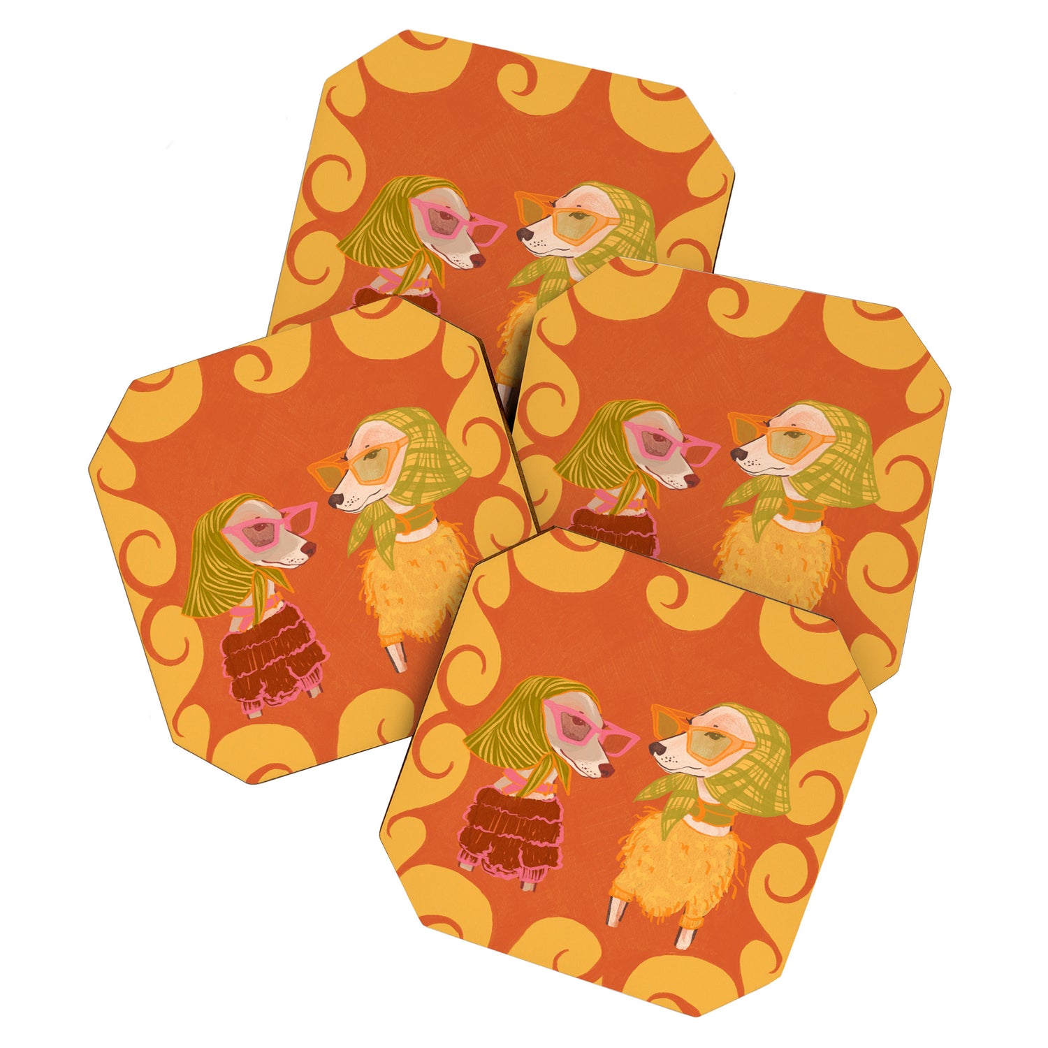Retro Fashion Dogs with Sunglasses - Yellow Coaster Gallery Image 1