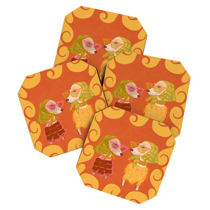 Retro Fashion Dogs with Sunglasses - Yellow Coaster Gallery Image 1