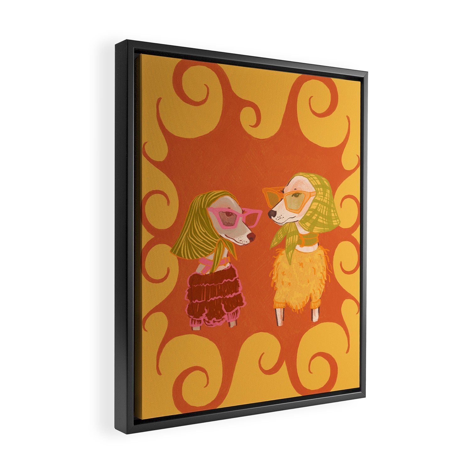 Retro Fashion Dogs with Sunglasses - Yellow Framed Canvas Print Gallery Image 2
