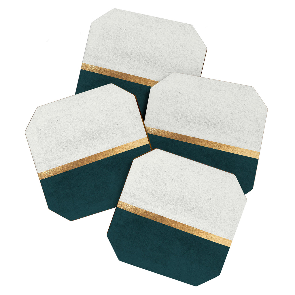 Deep Green, Gold and White Color Block Coaster Gallery Image 1