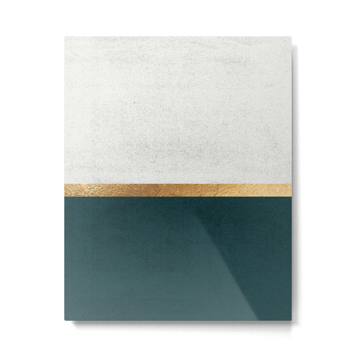 Deep Green, Gold and White Color Block Metal Print Gallery Image 1