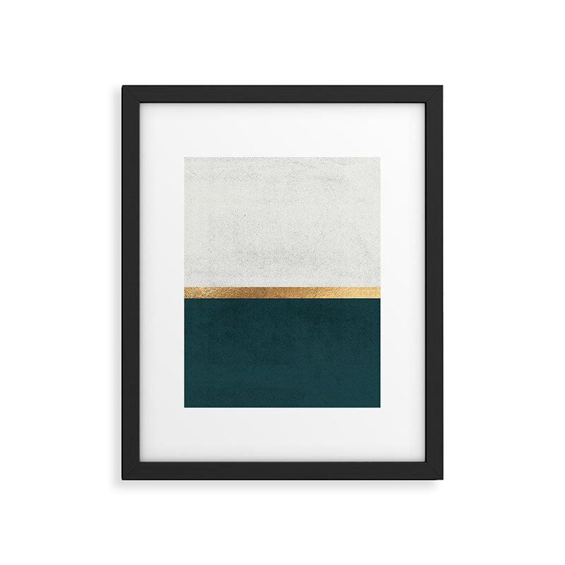 Deep Green, Gold and White Color Block Framed Art Print