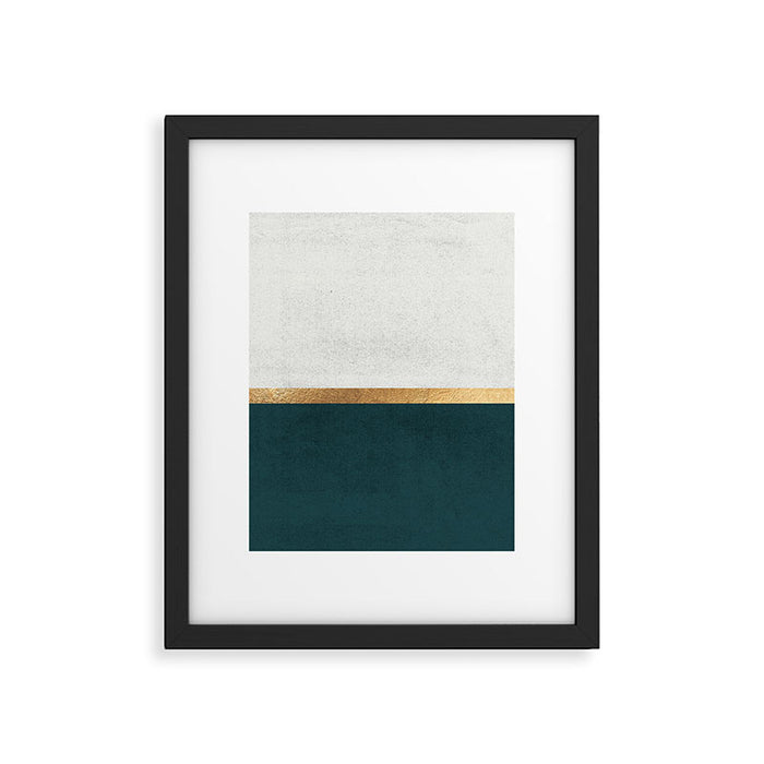 Deep Green, Gold and White Color Block Framed Art Print Gallery Image 1