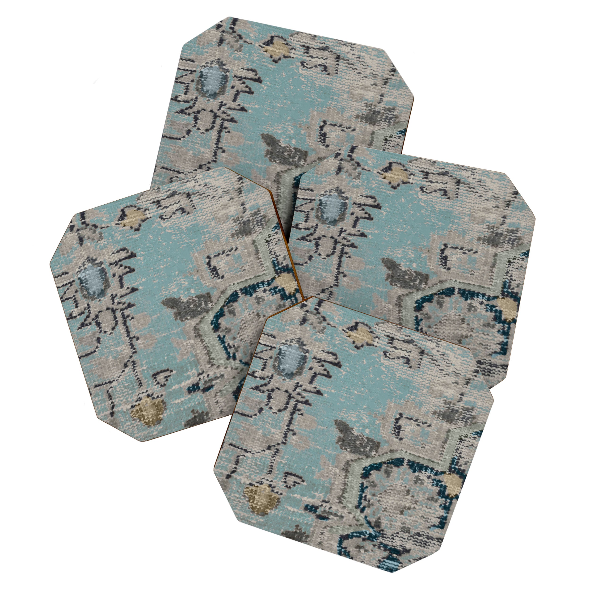 Aqua and Gray Vintage Kilim Square Coaster Gallery Image 1
