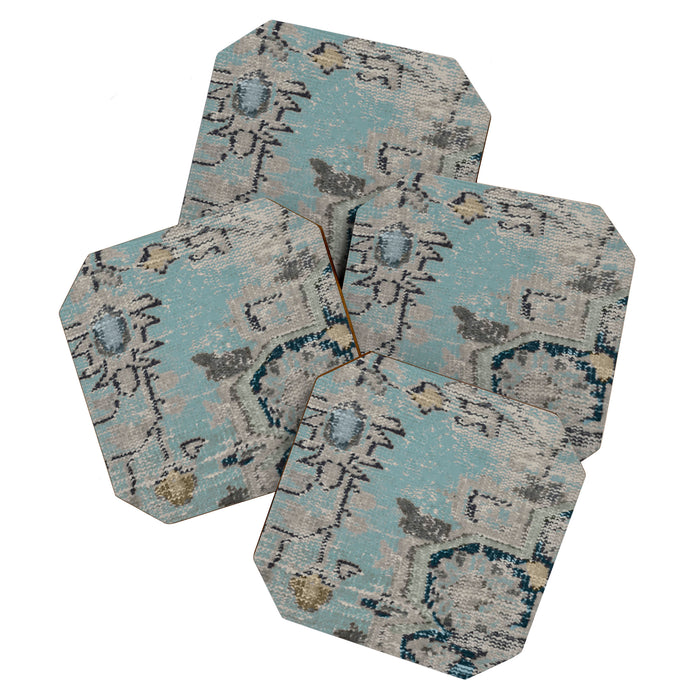 Aqua and Gray Vintage Kilim Square Coaster Gallery Image 1