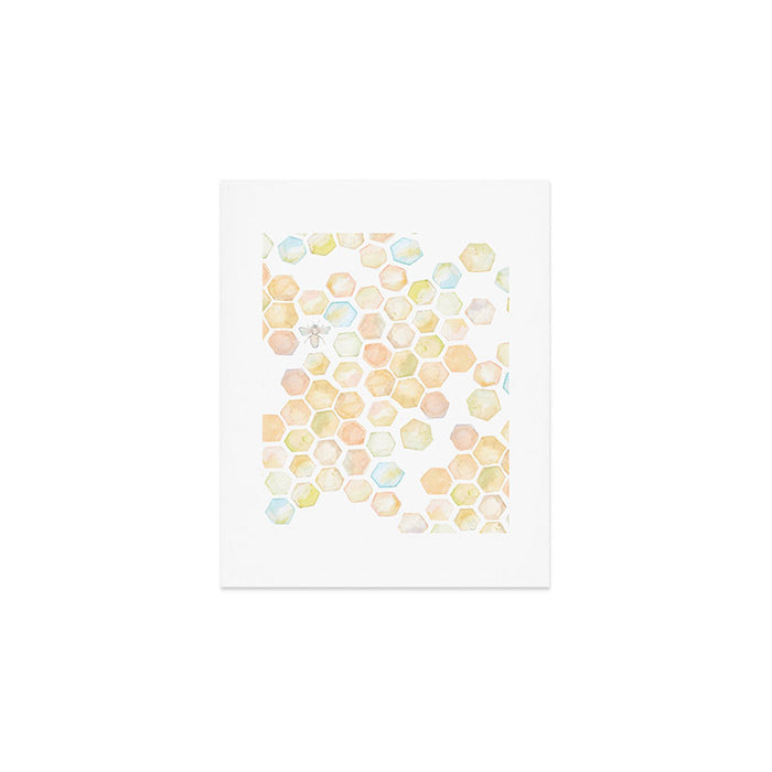 Bee and honeycomb watercolor Art Print Gallery Image 1