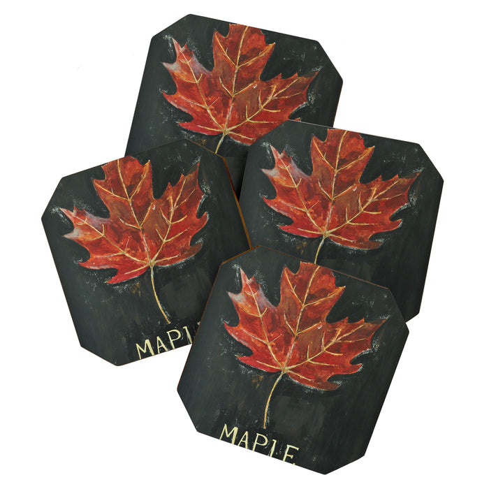 Fall Red Maple Leaf Black Background Coaster Gallery Image 1